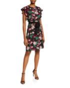Ruffle-sleeve Tie Waist Dress