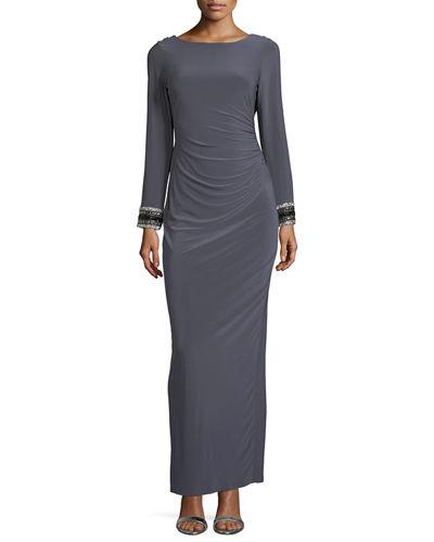 Rhinestone Long-sleeve Open-back Gown