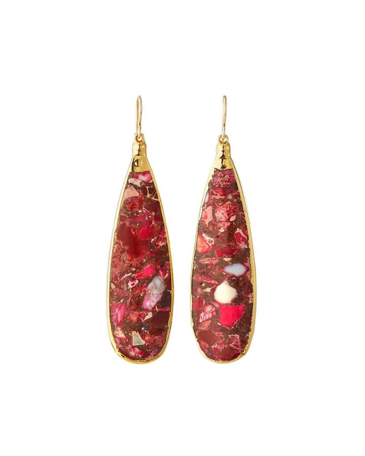 Pink Imperial Jasper In Gold Foil Earrings