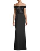 Off-the-shoulder Sequined-bodice Evening Gown