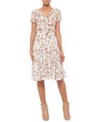 Short-sleeve Karminspint Bird-print Belted Dress