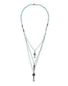 Layered Turquoise-hued Beaded Pendant Necklace