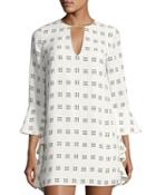Spelt Out 3/4-sleeve Printed Dress, White Pattern