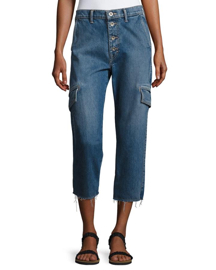 Drop Slouch Cargo Jeans, Medium Indigo Wash
