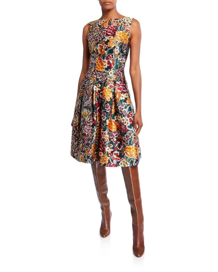 Floral Brocade Sleeveless Day Dress