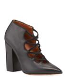 Leather Elastic Lace-up Booties