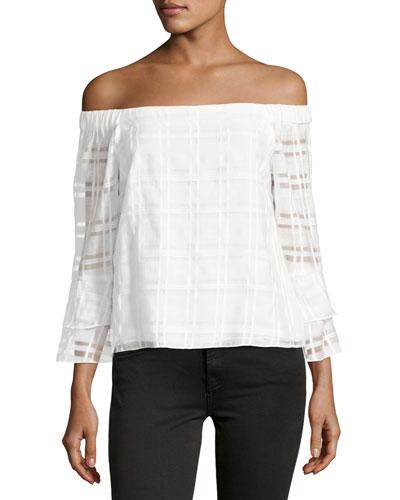 Barry Grid-print Off-the-shoulder Top