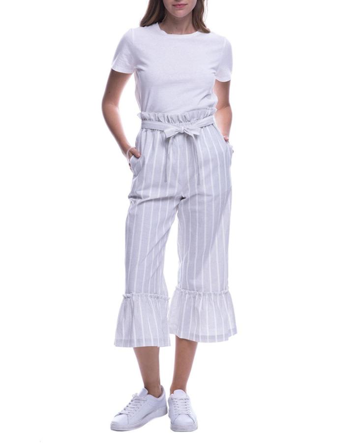 Striped Crop Flare Paperbag Pants