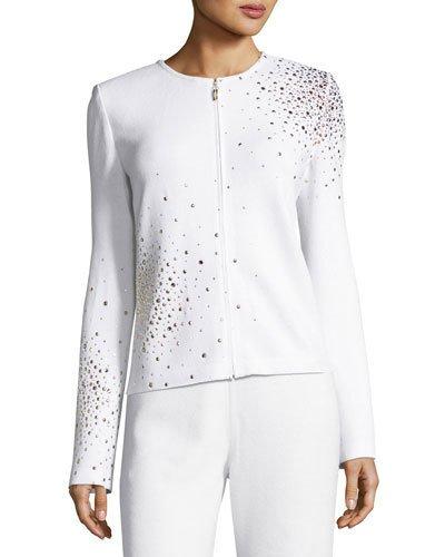 Embellished Santana-knit Jacket, White/gold