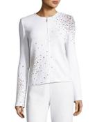 Embellished Santana-knit Jacket, White/gold