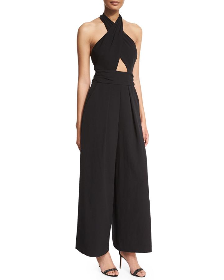 Sleeveless Crisscross Halter Jumpsuit, Black