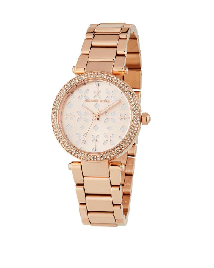 33mm Mini Parker Flower Cutout Watch W/ Crystals, Rose Golden