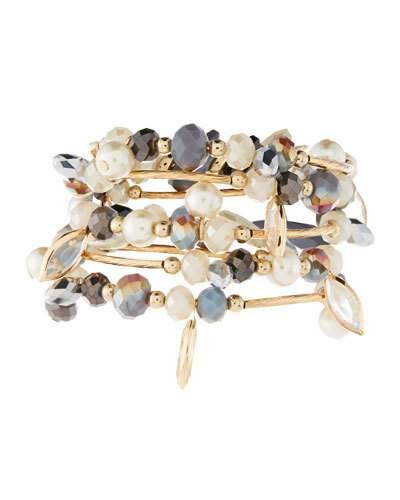 Five-row Pearly Beaded Wire-wrap Bracelet