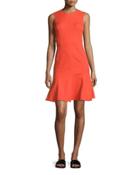 Sleeveless Paneled Fit-and-flare Dress, Bright Coral