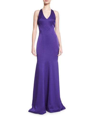 Sleeveless Satin Contour Gown, Purple