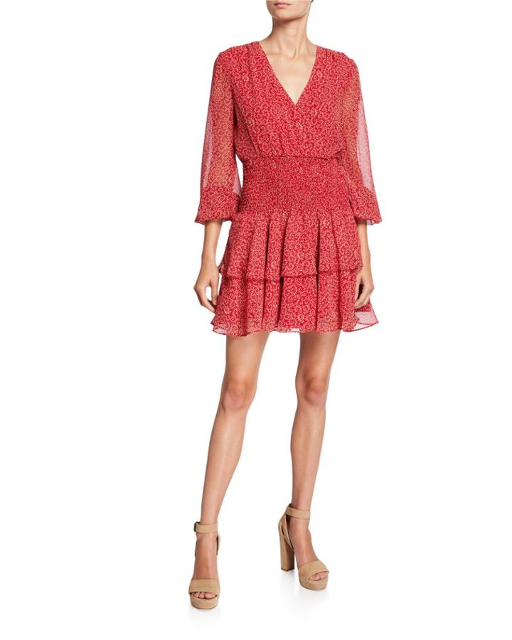 Ditsy Floral Smocked-waist Tiered Dress