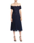 Off-the-shoulder Lace Dress W/ Accordion