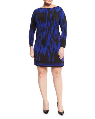 Kilam Long-sleeve Printed Dress, Dark Azure,