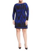 Kilam Long-sleeve Printed Dress, Dark Azure,
