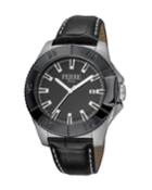 Men's 45mm Stainless Steel Date 3-hand Diver Watch With Leather Strap, Black/steel