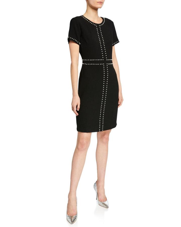 Short-sleeve Dress With Pearly Detail
