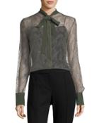 Lace Tie-neck Button-down Blouse