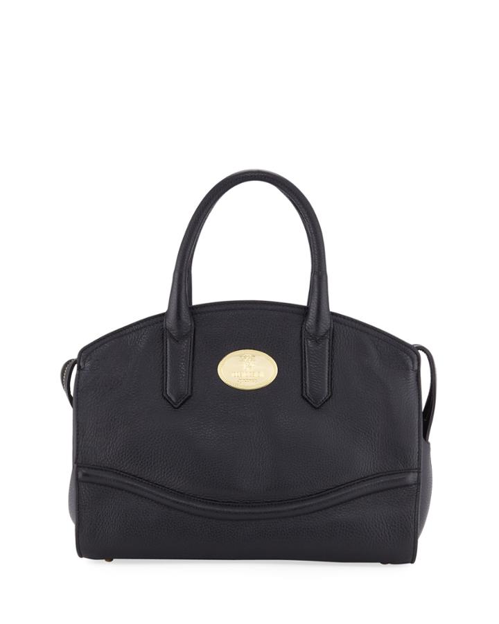 Zip-top Leather Satchel Bag, Black