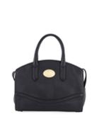 Zip-top Leather Satchel Bag, Black