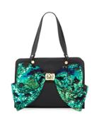 Bow Regard Sequin Satchel Bag, Black