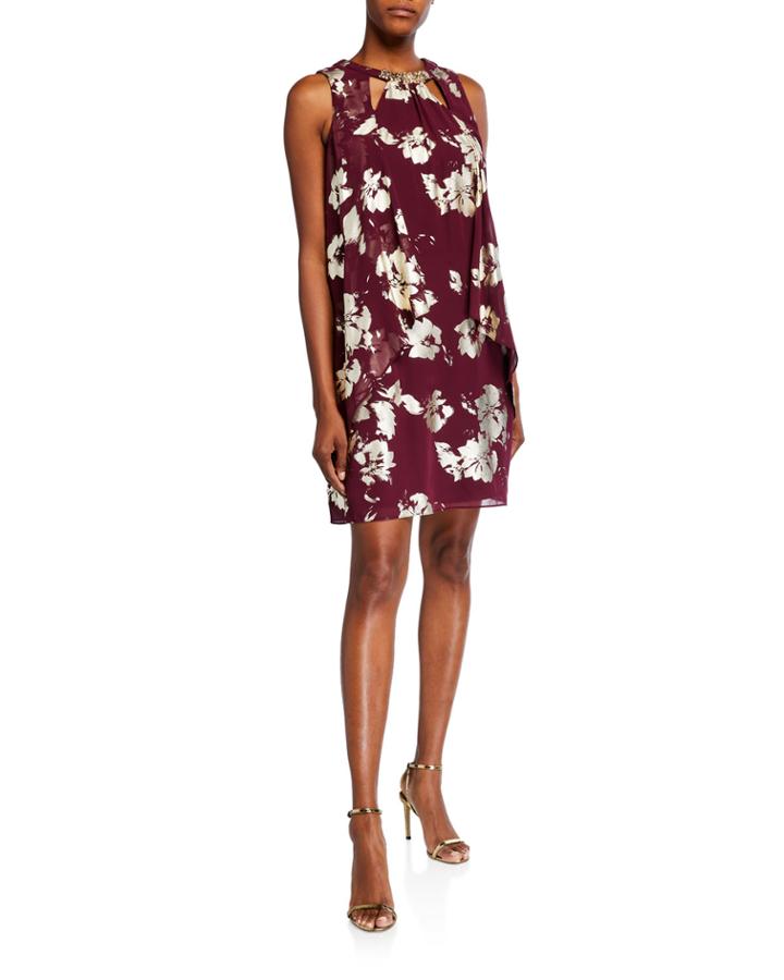 Sleeveless Foil-print Chiffon Cocktail Dress