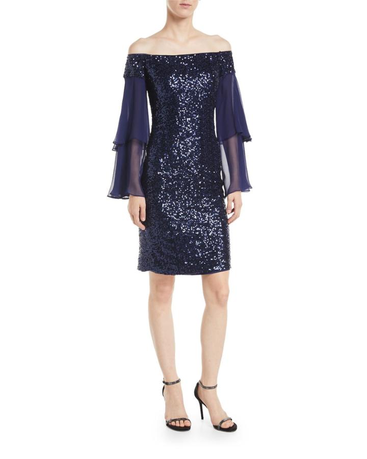 Off-the-shoulder Sequin Dress W/ Doubled