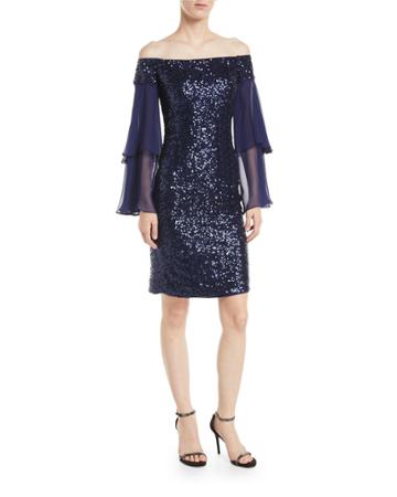 Off-the-shoulder Sequin Dress W/ Doubled