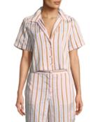 Short-sleeve Button-down Striped Crop