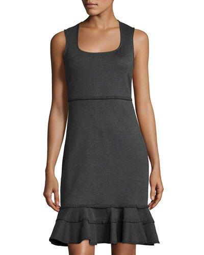 Sleeveless Knit Tiered-hem Dress, Dark Heather Gray