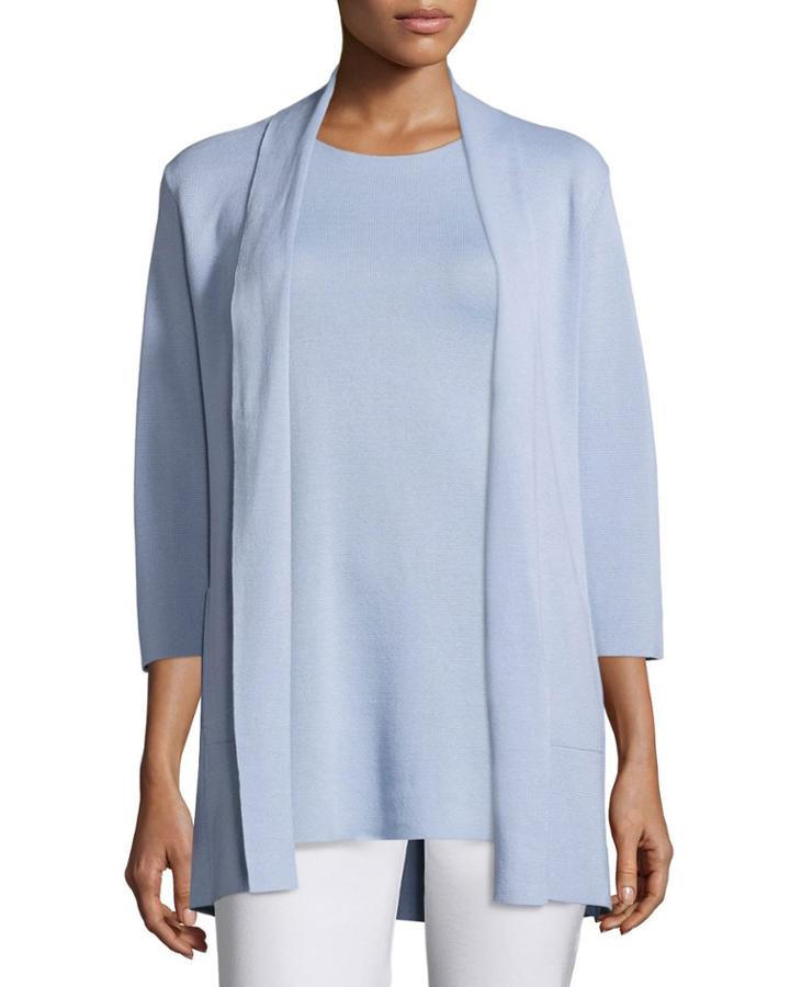 3/4-sleeve Silk/organic-cotton Jacket, Delfina,