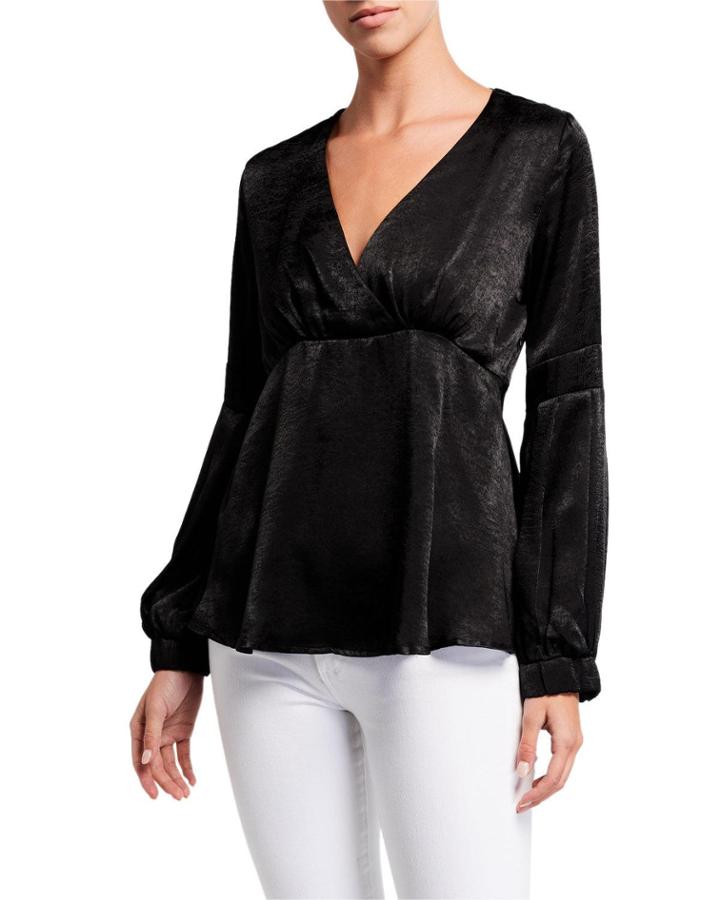 V-neck Balloon-sleeve Flared Blouse