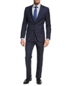 Windowpane Plaid Wool Two-piece Suit, Denim Blue