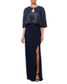 Sequin Ruched Column Gown W/ Capelet Jacket