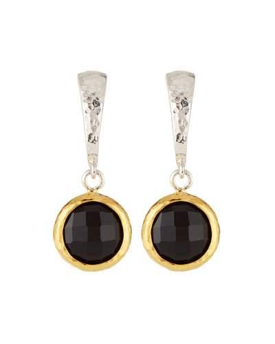 Small Wide Hoop Earrings W/ Black Onyx Drop