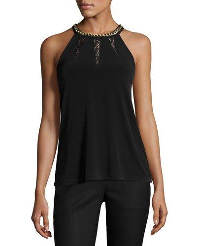 Chain-trim Halter-neck Top, Black