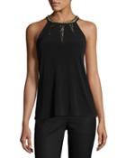 Chain-trim Halter-neck Top, Black