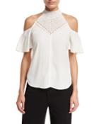 Rora Cold-shoulder Chiffon Top, White/gold