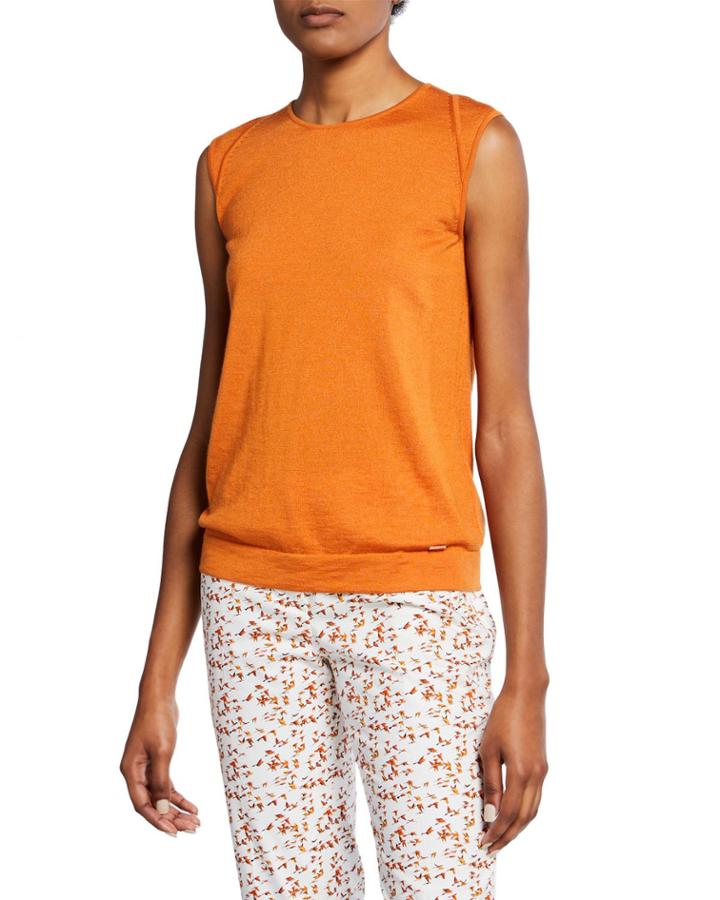 Sleeveless Cashmere/silk Jewel-neck Top