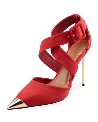 Janet Crisscross Suede Pump, Red