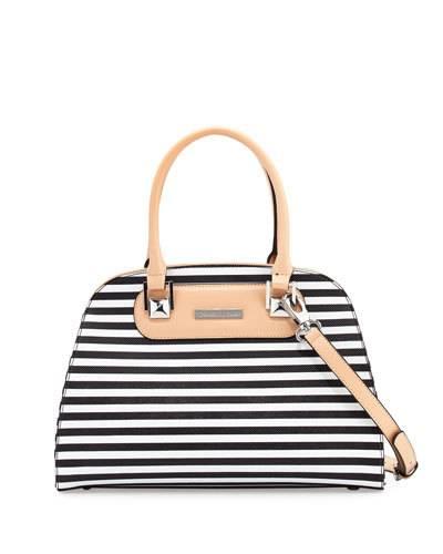 Wanda 3 Striped Leather Dome Tote Bag, Black/white