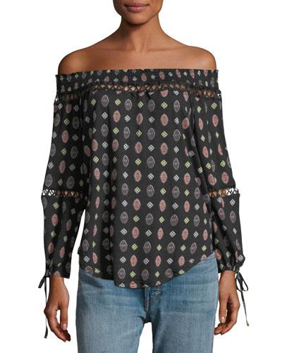 Crochet-trim Off-the-shoulder Peasant Blouse
