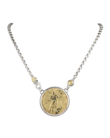 18k Gold & Sterling Silver Coin Pendant Necklace
