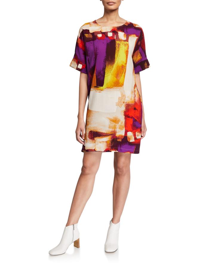 Brushstroke Short-sleeve Crepe T-shirt Dress