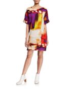 Brushstroke Short-sleeve Crepe T-shirt Dress