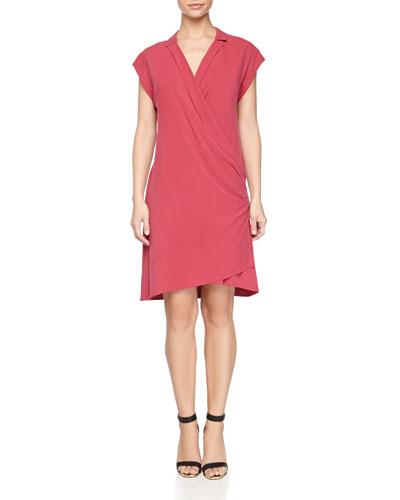Draped-front Silk Wrap Dress, Raspberry